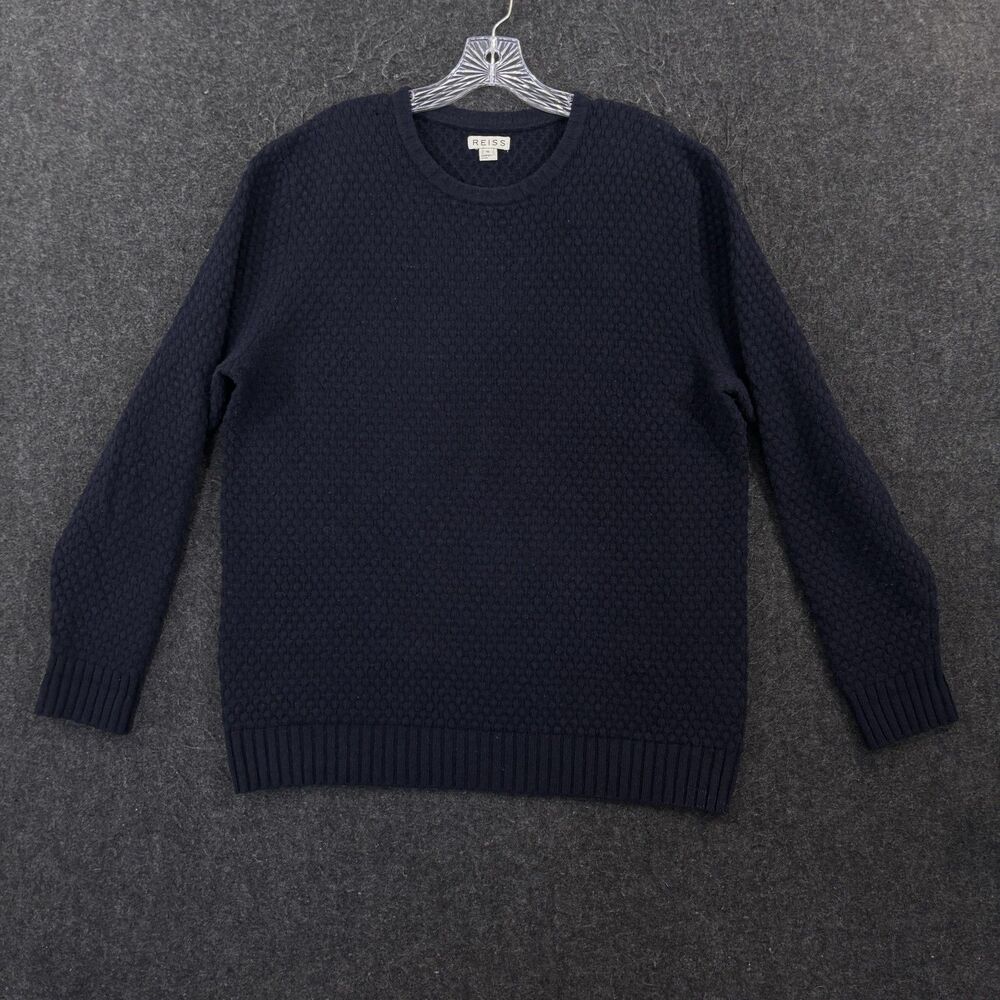 Reiss Sweater Men's XL Blue Wool Blend Textured Knit Crewneck Pullover Casual